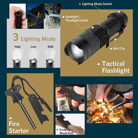 13 In 1 Survival Gear Kit For Outdoorsmen Dad Gift Tactical 13 In 1 Set includes tactical flashlight and fire starter.