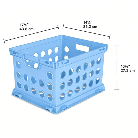 Top Rated Hassle Free Breezy Blue Stackable Plastic Storage Bin With Full Grip Handles, dimensions 17¼ x 14¼ x 10¾ inches.
