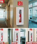 Recessed Fire Extinguisher Wall Cabinet In Galvanized Steel For 10 Lb Extinguishers, Magnetic Door, White Acrylic High Position Sign