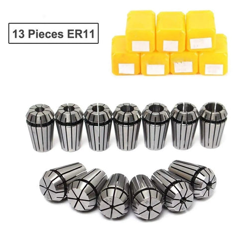 Top Tier ER11 Spring Collet Chuck Set Range 1mm To 7mm For CNC Milling And Engraving Lathes with 13 pieces alloy steel.