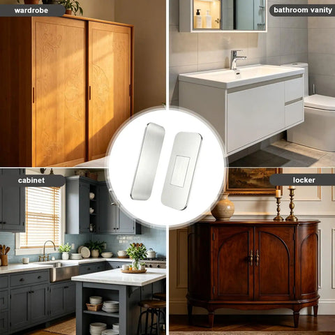 8 Pack Ultra Thin No Drill Magnetic Cabinet Door Catches With Invisible Adhesive Tape For Kitchen Cupboard And Bathroom Drawer Hardware on various furniture styles.