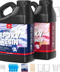 Crystal Clear Epoxy Resin Kit 64 Ounce For Art Casting And DIY Jewelry Wood Molds Self Leveling 1 To 1 Mix No Bubble Not Yellowing UV Resistant Ultra Easy Pour with bottles, cups, gloves and stir sticks.