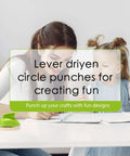 Mother and child using All In One Circle Punch Set for scrapbooking and DIY card making, includes circle punches for craft projects.