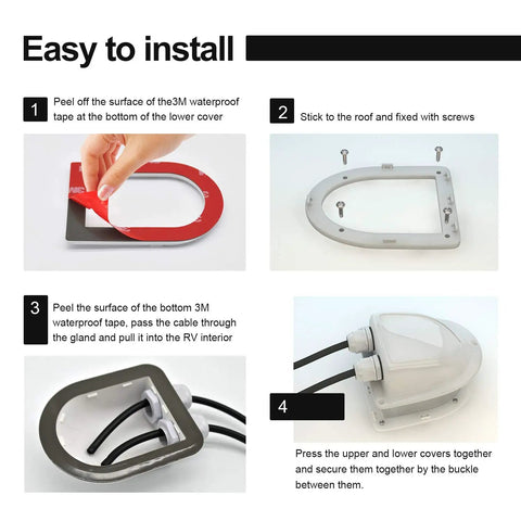 Installation steps of Premium ABS Solar Cable Entry Gland For All Cable Sizes 2mm2 To 6mm2 Waterproof Roof Mount shown on diagram.