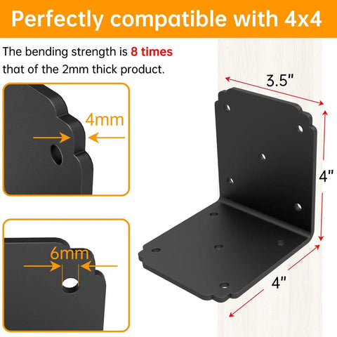 Beefy 4x4x3.5 Pergola Brackets Heavy Duty L Brackets For Wood 4 Pack Corner Brackets For Decks Shelves And Fences 800 Lbs