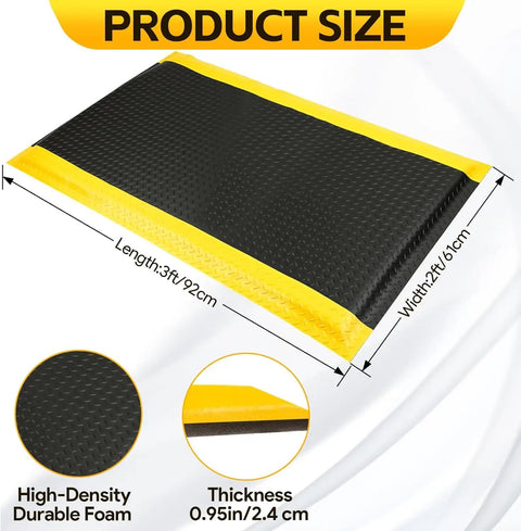 2 Pack 3 By 5 Foot Anti Fatigue Mats With 15/16 Inch Thick High Density Memory Foam Core Non Slip Diamond Plate Work Mat size view