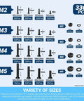 3360Pcs M2 M3 M4 M5 Screws Set With Countersunk Hex Socket Head Cap Screws Nuts Flat Washers Lock Washers 12.9 Grade Alloy Steel Kit