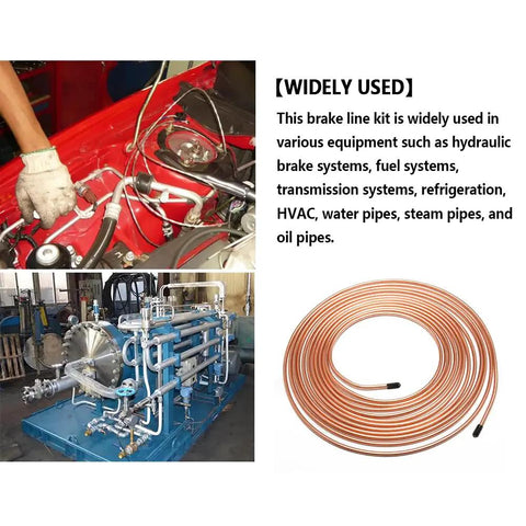 25 Feet Three Sixteenth Inch Copper Brake Line Kit With 16 Inverted Flare Fittings Zinc Plated Copper Tubing in automotive use
