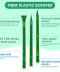 Nine Piece Plastic Scraper Tool Set showing wide, pointed, and narrow fiber plastic scrapers with grip features and design details