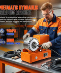 Heavy Duty 600W Electric Hydraulic Crimping Tool With Eight Interchangeable Dies For Hose Sizes From 3/8 To 1 1/4 Inch in use.