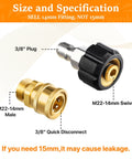 Beefy Nine Piece Stainless Steel Quick Disconnect Adapter Kit For Pressure Washers M22 14 Swivel with 3/8 inch fittings