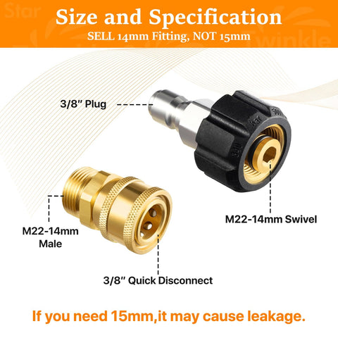 Beefy Nine Piece Stainless Steel Quick Disconnect Adapter Kit For Pressure Washers M22 14 Swivel with 3/8 inch fittings