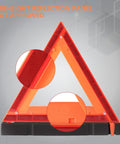 Close-up of DOT Approved Vehicle Safety Triangles showing reflective surface and markings, part of a three-pack with carry case.