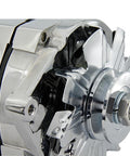 Close-up of One-Wire Self-Exciting 100 Amp Chrome Alternator For Chevy 305 350 SBC Street Rods Replaces 7127SECN100A 1100125.