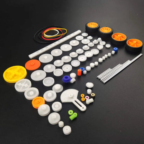 82 Piece Plastic Gear Kit For DIY Toy Cars And Robots Complete Gear Pack With Pulleys Racks Belts Bushings Shafts Axles Tires