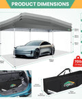 10x20 Pop Up Canopy Tent With One Push Easy Up Frame, 6 Removable Sidewalls, Built In Air Vent, Waterproof UV50 Plus covering car