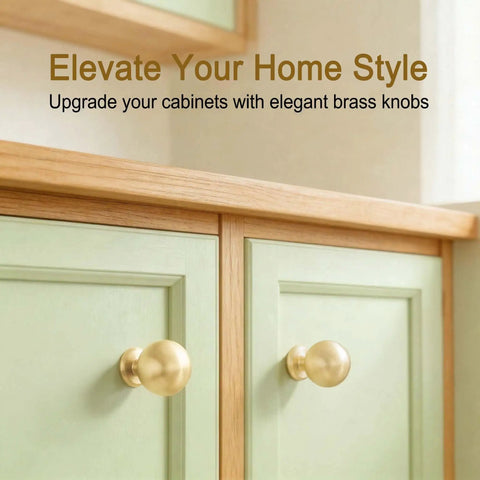 10 Pack Solid Brass Cabinet Knobs Round Ball Gold Pulls For Dresser And Cabinets 1.1 Inch Diameter Brushed Brass Finish Durable