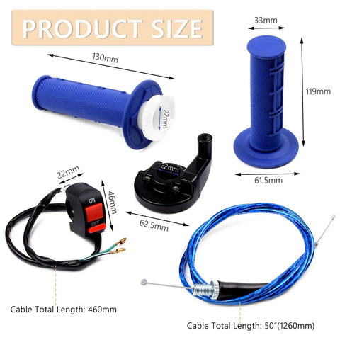 Seven Eighths Inch Twist Throttle Grip And Cable Set For 50cc To 250cc Dirt Bikes Fits SSR Coolster Apollo CRF50 Pit Bike Mini Bike Pocket Bike In Blue