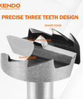 KENDO Forstner bit, alloy steel; close-up view of sharp edge and self-centering teeth.