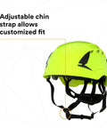 Jobsite Ready Safety Helmet With 6 Point Suspension And Chin Strap Ventilated High Visibility Green ANSI X5014V side view