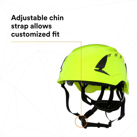 Jobsite Ready Safety Helmet With 6 Point Suspension And Chin Strap Ventilated High Visibility Green ANSI X5014V side view