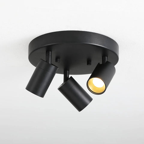 Shura Round 3-Light Black LED Ceiling Light With Rotatable Heads, Adjustable Flush Mount, featuring sleek modern black design