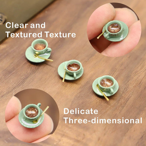 Whimsical Tiny Magnetic Tea Cup Decor Set For Doors Three Teacups Saucers And Gold Spoons Green Magnetic Hinge Head Mini Figurines