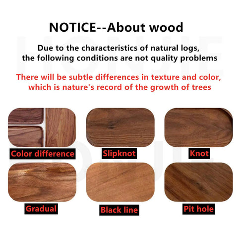 Wood texture variations showing color difference, slipknot, knot, gradual change, black line, and pit hole.