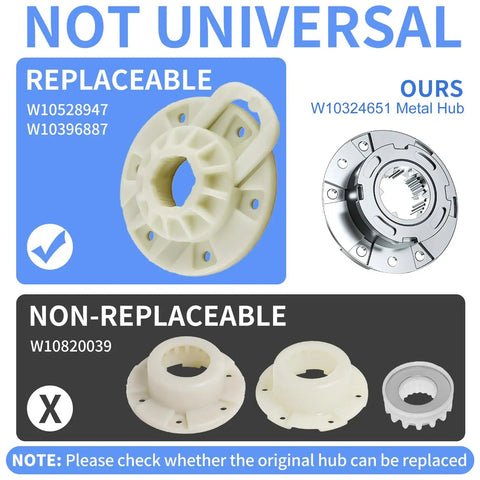 Beefy Washer Drive Hub Replacement W10324651 Ba With TB123A Spanner Wrench All Metal Drum Mounting Hub For Whirlpool WTW5000DW3 DW2 MVWX655DW1 And Other Compatible Models, metal washer hub comparison