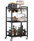 Mobile Bar Cart On Wheels For Home Use, Rolling Beverage Cart With Wine Rack And Glass Holder, Microwave Stand and Kitchen Island