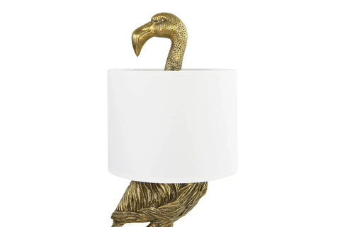 Whimsical Resin Flamingo Table Lamp With Linen Shade In Gold Finish, 32 Inches Tall, flamingo neck detail view