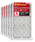 14x20x1 MERV 11 Air Filter with Micro Allergen Defense, MPR 1000, 6 Pack for HVAC, actual size 13.81x19.81x0.81 in