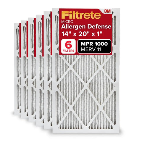 14x20x1 MERV 11 Air Filter with Micro Allergen Defense, MPR 1000, 6 Pack for HVAC, actual size 13.81x19.81x0.81 in