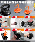 Dent Puller Kit With Suction Cup For Cars Large 4.6 Inch Dent Remover Plus Two Small 2.1 Inch Pullers Microfiber Cloth All In One Auto Dents Repair Tools Bundle Easy DIY Fix black and orange suction cups for car, tile, glass, and marble