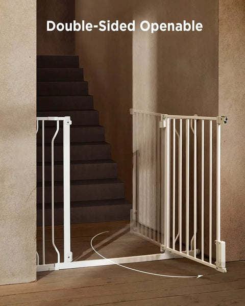 Adjustable Baby Gate For Stairs And Doorways From 29.5 To 41.3 Inches Wide, 30 Inches Tall, double-sided openable white gate