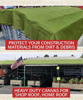16 Ft By 20 Ft Olive Green Canvas Tarp Heavy Duty Water Resistant Breathable 12 oz Material with Double Stitched Seams covering roof