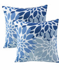 Set Of 2 Waterproof Outdoor Throw Pillows With Inserts, 18x18 Inch Square Cushions, blue floral pattern, for patio furniture.
