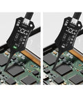 Electromagnetic Inductance Tester Kit for motherboards, close-up of coil testers diagnosing PCB components with precise readings.