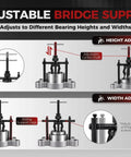 Adjustable bridge support showing height and width adjustments for Heavy Duty 3 Jaw Internal Bearing Puller for quick extraction.