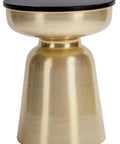 Hourglass Accent Side Table With Natural Granite Top And Brushed Brass Base, 16 Inch Diameter, bedroom or living room table.