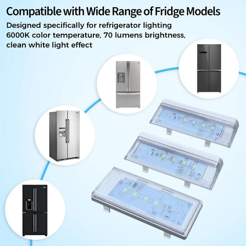 3 Pack Refrigerator LED Light Set with Tapered Lens for Fridge and Freezer Includes Two Secondary Lights and One Main Ceiling Light