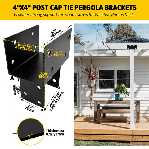 Two Pack T Shaped Cap Tie Post Brackets With Screws For Post To Beam 4 By 4 And 4 By 6 Heavy Duty Deck Brackets For Garden Gazebos Porches Decks And Cabins