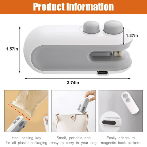 Mini Bag Sealer And Cutter, Handheld Heat Vacuum Sealer For Plastic Bags, Compact White Design Dimensions, Portable Food Storage Saver