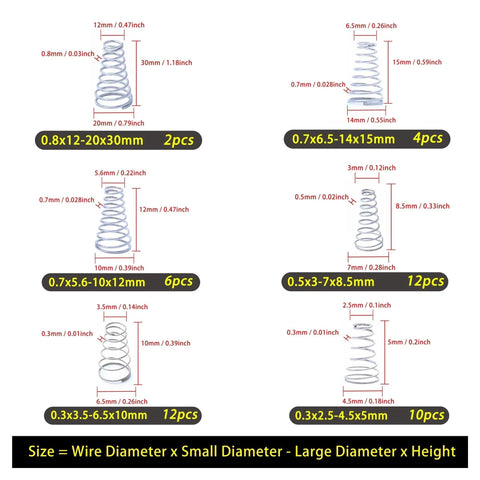 Cilky conical stainless steel compression springs, 100pcs assorted set (304 SS)