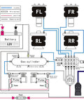 Schematic of Air Ride Suspension Manifold Kit With Eight Valve And Quarter Inch NPT Ports 12V, showing component connections.