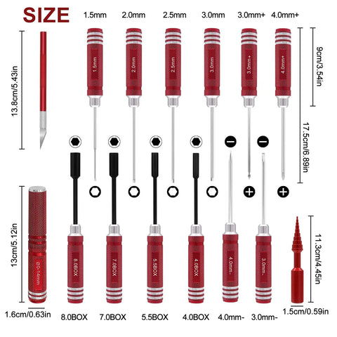 Must Have 19 Piece RC Car Tool Kit With Hex Screwdrivers Nut Drivers Phillips Screwdrivers Pliers Reamer And Craft Knife