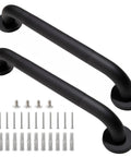 Workhorse Grade 16 Inch Black Shower Grab Bars Two Pack Heavy Duty 304 Stainless Steel Bathroom Safety Handles Non Slip Grip installed with screws.