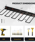 Power Tool Organizer Wall Mount Drill Holder Heavy Duty Garage Storage Rack dimensions with drill, screwdriver, hammer usage