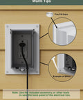 Recessed Outdoor Outlet Box for Wet Locations With Two Weatherproof Covers Vertical 1 Gang Exterior Electrical Box in White installed on siding