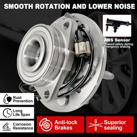Beefed-Up Front Wheel Bearing Hub Assembly For 4WD And AWD With ABS 6 Lug Fits GM Full Size Trucks And SUVs From Tahoe To Suburban To Silverado And Escalade 07-14 Easy Install Durable Replacement, showing hub and ABS sensor